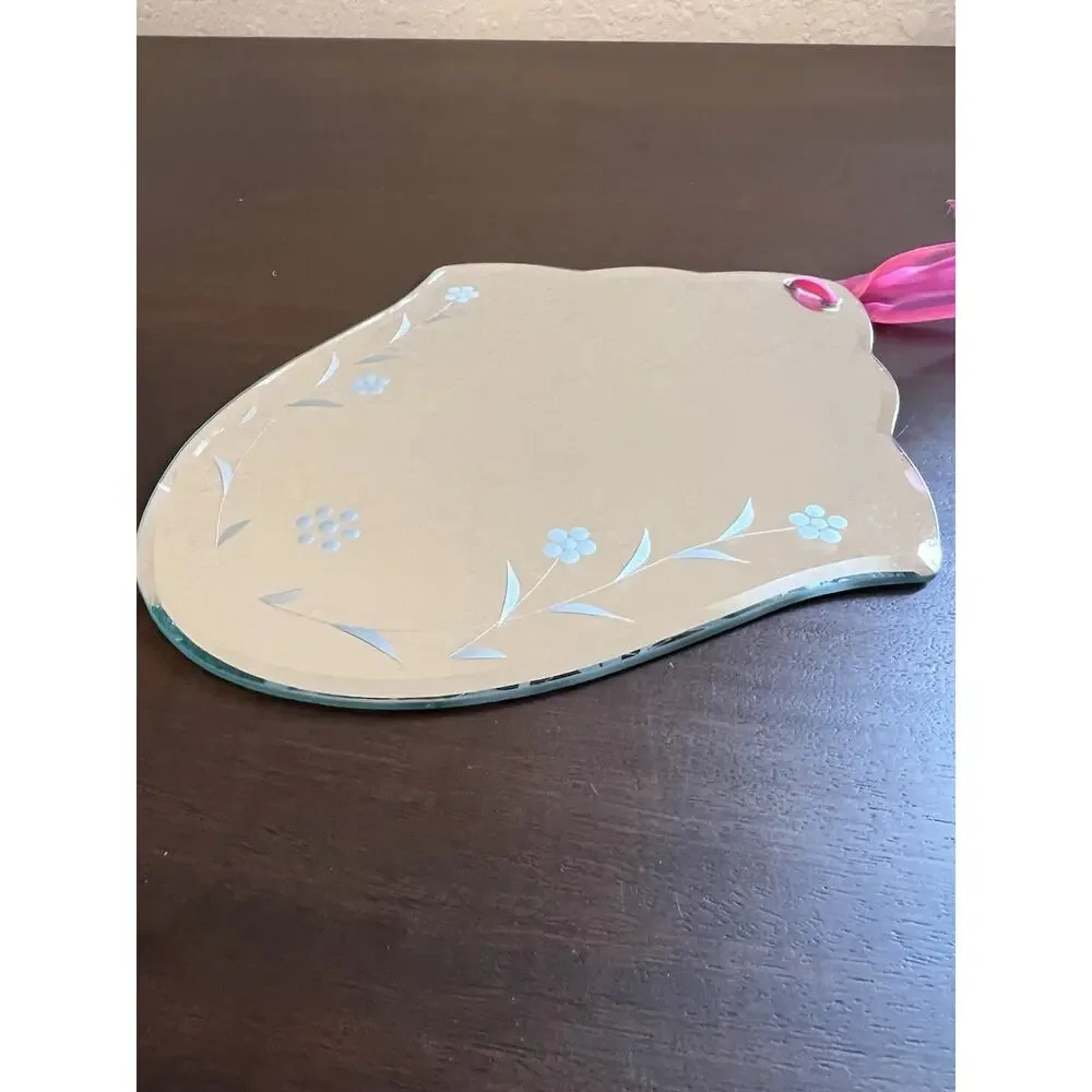 Vintage Art Deco Etched Floral Beveled Glass Wall Mirror 10 x 8